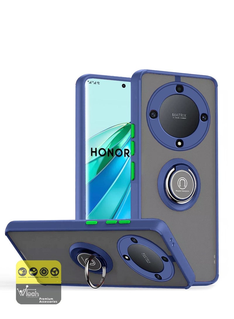 Wtech Matte Smoky Translucent With Built-In Kickstand Magnetic Car Holder Ring Case Cover For Honor X9a 5G 2023 Navy Blue - Image 1