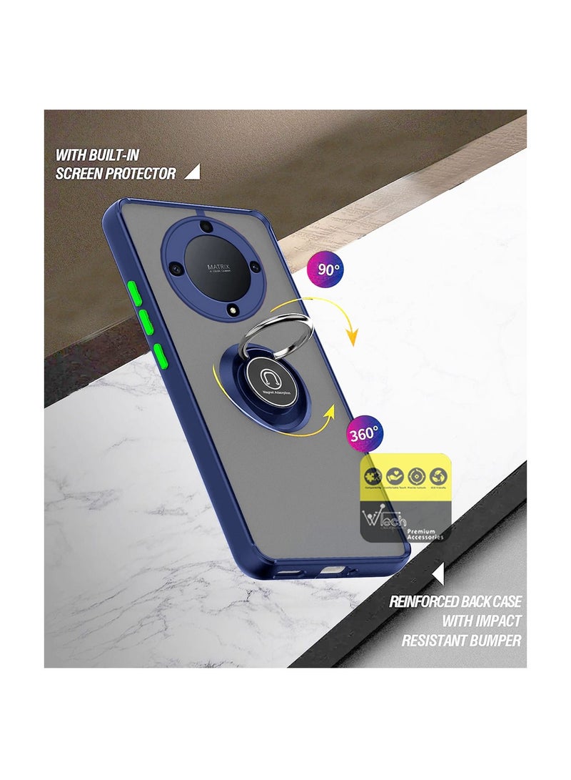 Wtech Matte Smoky Translucent With Built-In Kickstand Magnetic Car Holder Ring Case Cover For Honor X9a 5G 2023 Navy Blue - Image 3