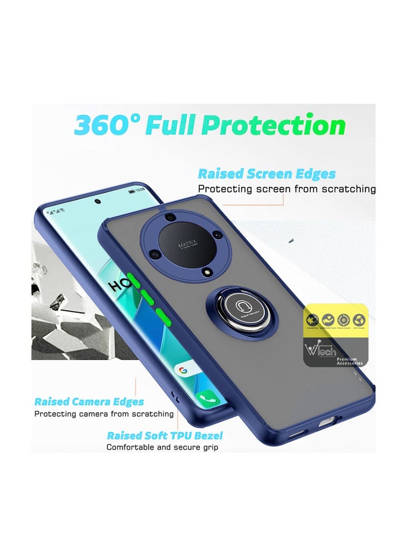 Wtech Matte Smoky Translucent With Built-In Kickstand Magnetic Car Holder Ring Case Cover For Honor X9a 5G 2023 Navy Blue - Image 2