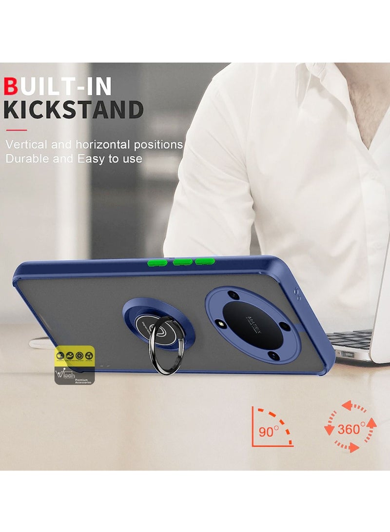 Wtech Matte Smoky Translucent With Built-In Kickstand Magnetic Car Holder Ring Case Cover For Honor X9a 5G 2023 Navy Blue - Image 5
