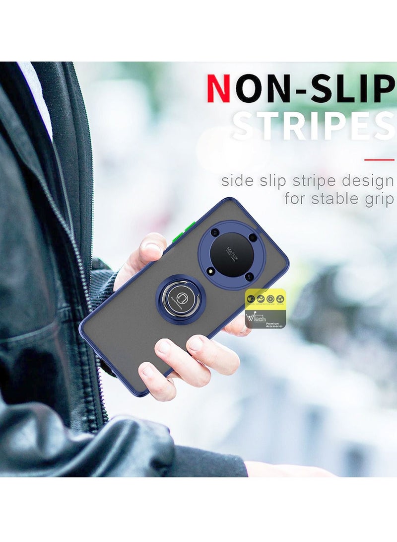 Wtech Matte Smoky Translucent With Built-In Kickstand Magnetic Car Holder Ring Case Cover For Honor X9a 5G 2023 Navy Blue - Image 4