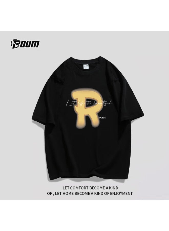Poum Short-sleeve T-shirt For Men And Women, Pure Cotton, Lightweight Summer Style, Trendy Loose Casual Inner Wear Top, Ph02 Black 2XL - Image 3