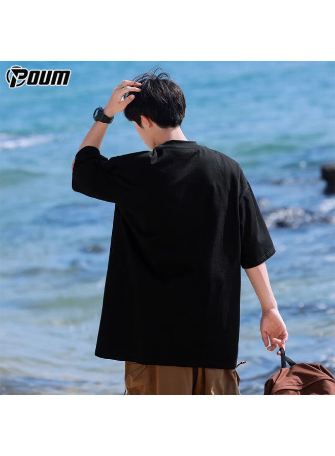 Poum Short-sleeve T-shirt For Men And Women, Pure Cotton, Lightweight Summer Style, Trendy Loose Casual Inner Wear Top, Ph02 Black 2XL - Image 2
