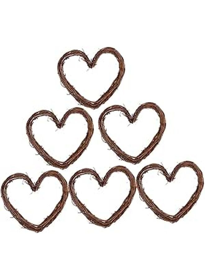 6 Pcs Heart Shaped Rattan Wreaths Rustic Floral Frame DIY Garland Home Party Decor - Image 1