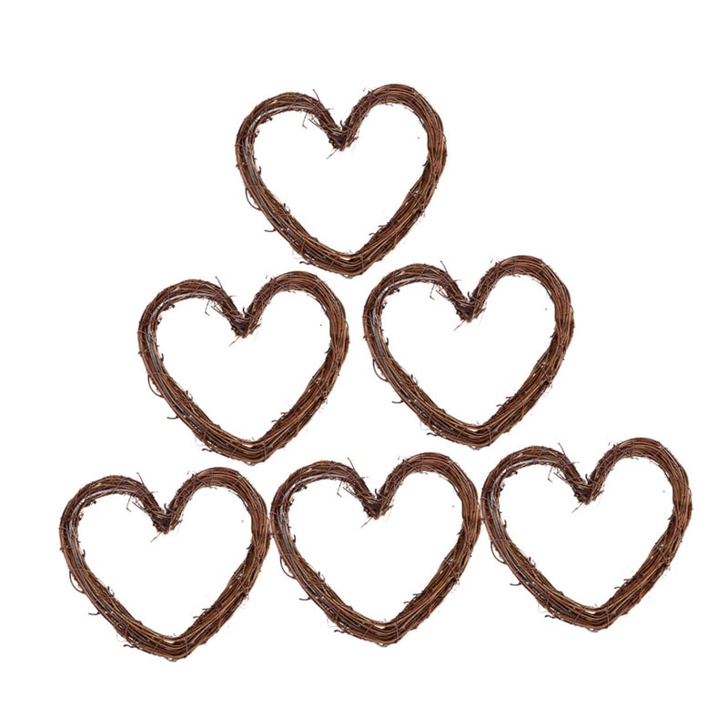 6 Pcs Heart Shaped Rattan Wreaths Rustic Floral Frame DIY Garland Home Party Decor - Image 2