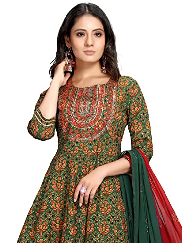 Rajnandini Women's Pure Cambric Cotton Embroidered Kurta Set With Dupatta (JOPLVL213-XXL_Green & Red_XXL) - Image 5