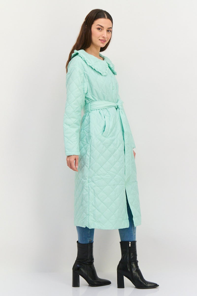 Neon Rose Women Quilted Trench Coat, Mint  - Image 2