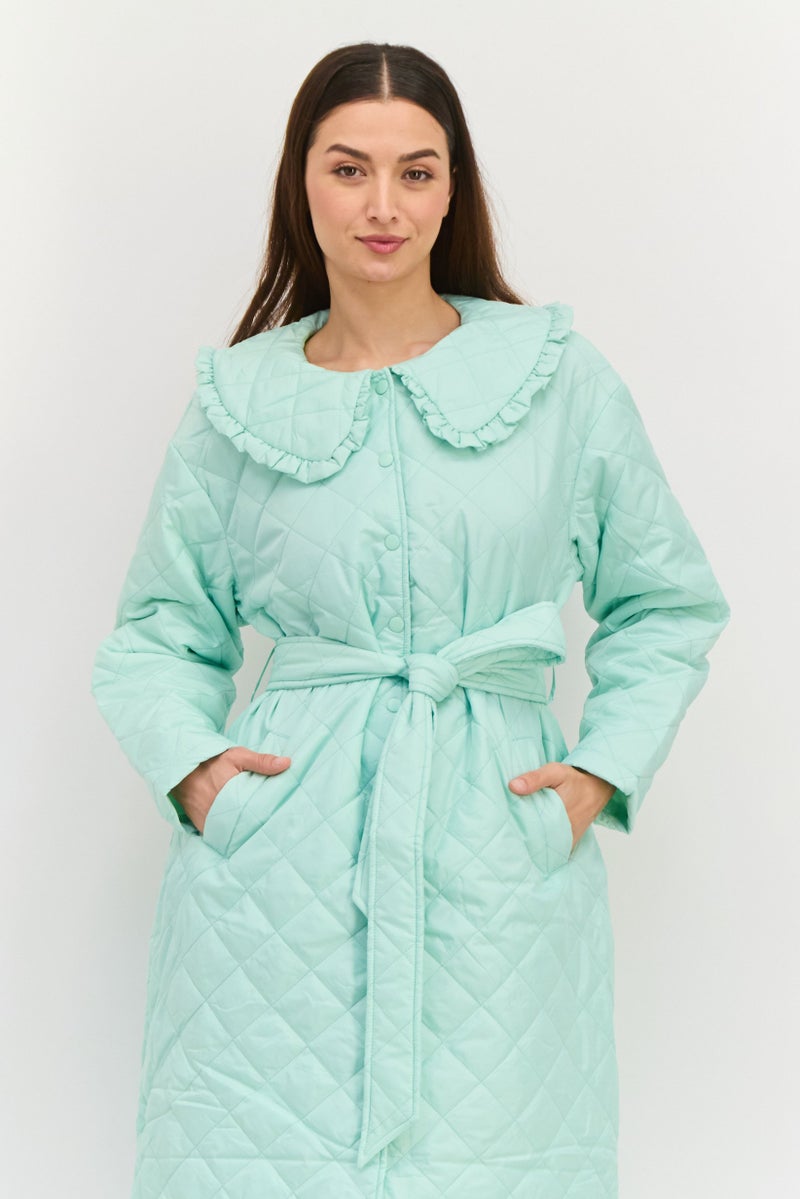 Neon Rose Women Quilted Trench Coat, Mint  - Image 4
