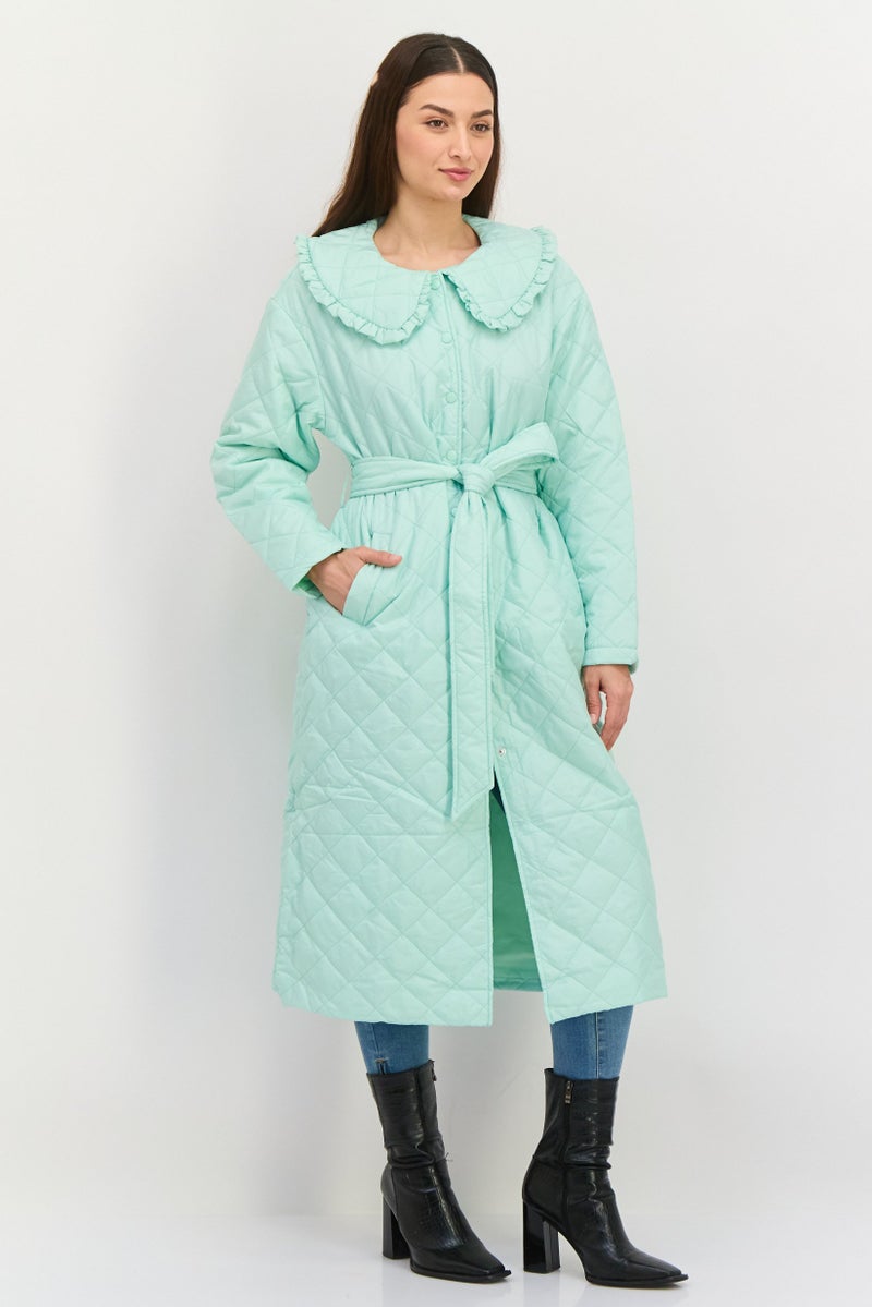 Neon Rose Women Quilted Trench Coat, Mint  - Image 1