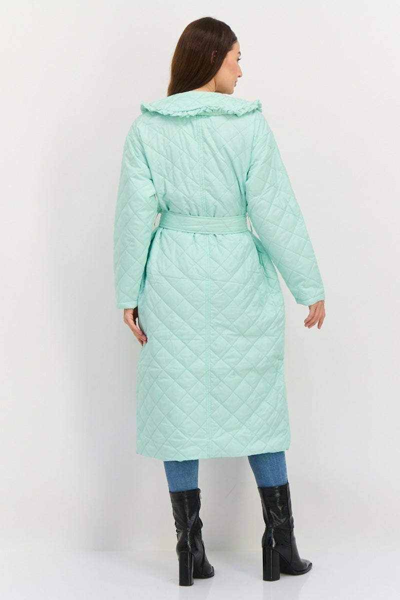 Neon Rose Women Quilted Trench Coat, Mint  - Image 3