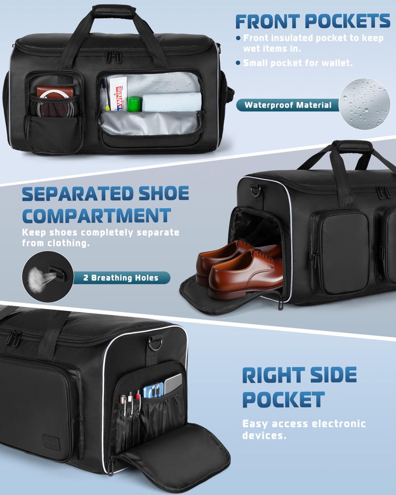 Smasrob 50L Convertible Garment Duffle Bag Backpack with Inner Removable Bag and Shoe Compartment, Travel Suit Bag for Business or Wedding Trips, Black - Image 3