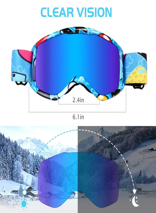 Micnaron Kids Ski Goggles, Snowboard Goggles, Anti-fog Snow Goggles with Non-Slip Strap, Winter Skiing Sport Goggles for Boys Girls (Blue) - Image 2