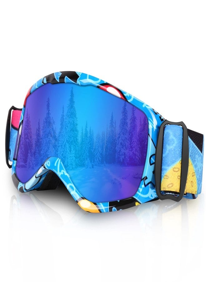 Micnaron Kids Ski Goggles, Snowboard Goggles, Anti-fog Snow Goggles with Non-Slip Strap, Winter Skiing Sport Goggles for Boys Girls (Blue) - Image 1