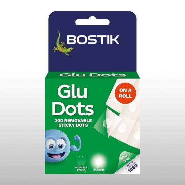 Bostik Glu Dots on a Roll  Removable Double Sided Glue Dots For Instant Fixing  Crafts Easy to Use No Mess Clear x200 Glu Dots