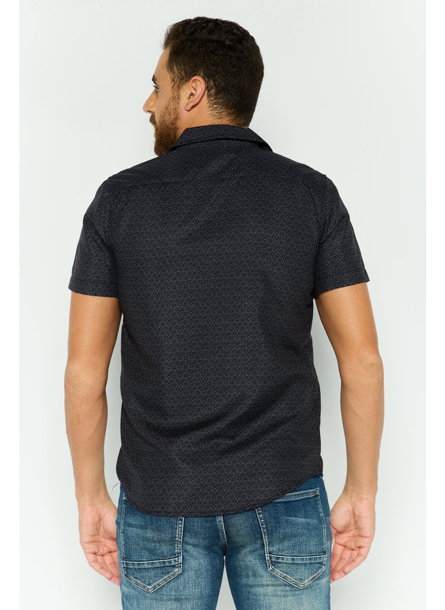 Modern Culture Men Regular Fit Geometric Print Short Sleeves Casual Shirt, Black  - Image 2