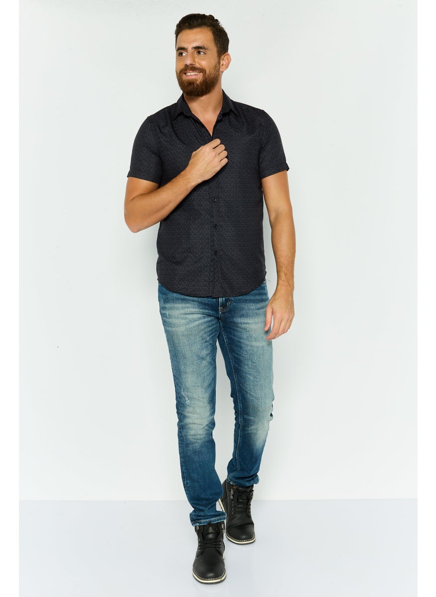 Modern Culture Men Regular Fit Geometric Print Short Sleeves Casual Shirt, Black  - Image 4