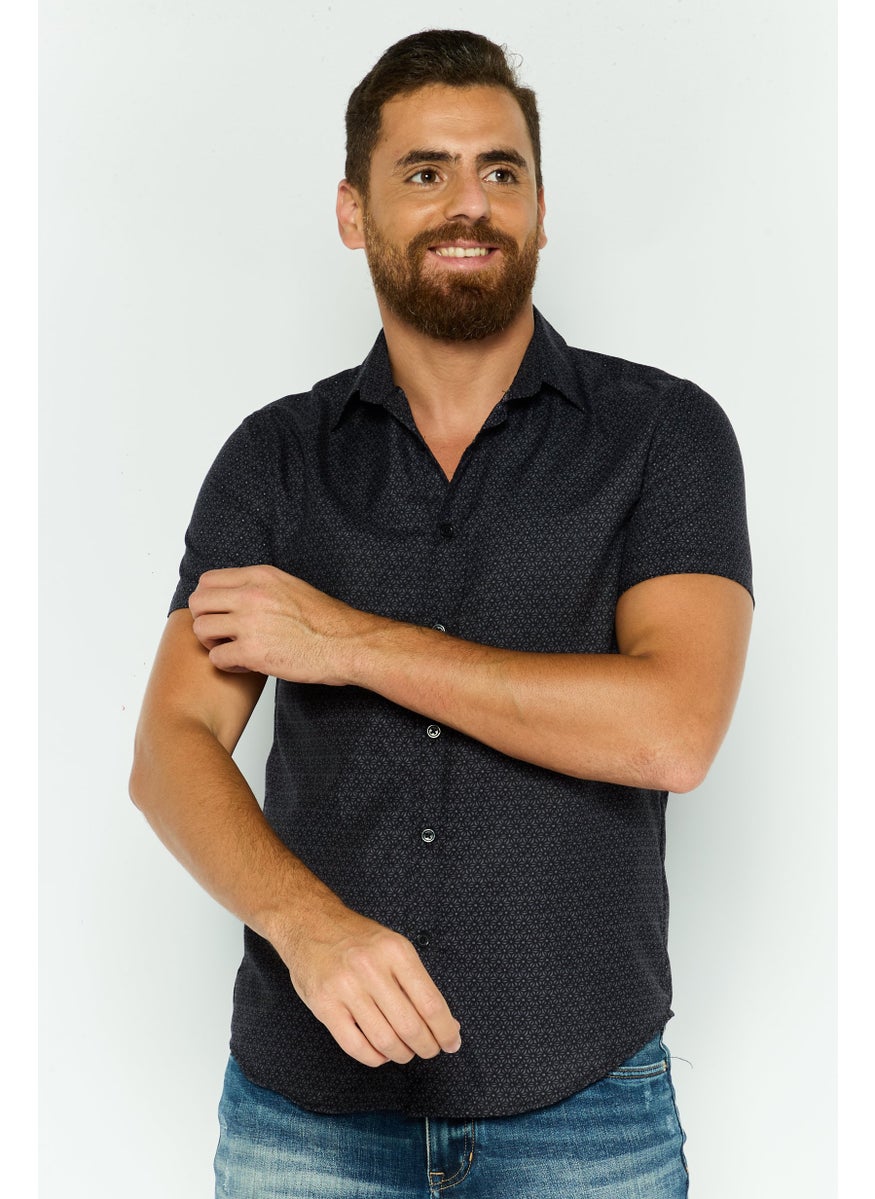 Modern Culture Men Regular Fit Geometric Print Short Sleeves Casual Shirt, Black  - Image 1