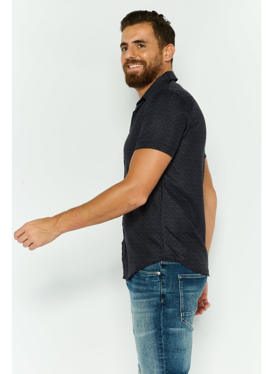 Modern Culture Men Regular Fit Geometric Print Short Sleeves Casual Shirt, Black  - Image 3