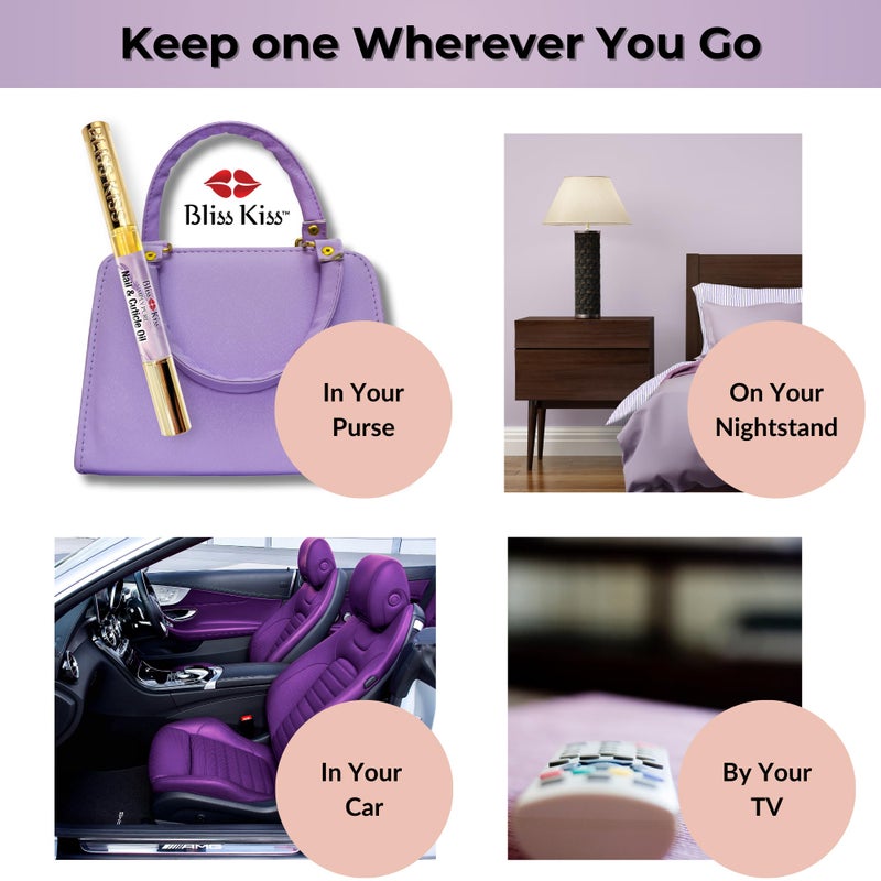 Bliss Kiss | 1 Lavender Vanilla | Nail Oil Cuticle Pen w/Vitamin E & Jojobaâ¤Nail Strengthener Nail Growth Serum for Brittle Peeling Breaking Thin Nails - Image 4