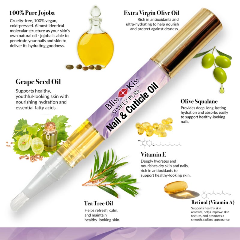 Bliss Kiss | 1 Lavender Vanilla | Nail Oil Cuticle Pen w/Vitamin E & Jojobaâ¤Nail Strengthener Nail Growth Serum for Brittle Peeling Breaking Thin Nails - Image 2