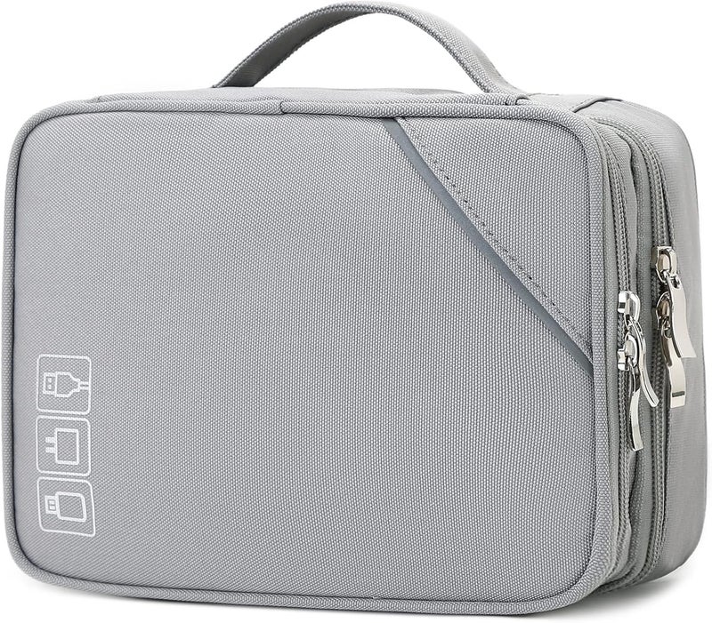 Lanola Travel Cable Organizer Bag, Electronic Accessories Case Portable Double Layer Cable Storage Bag for Cord,phone,Charger, Flash Drive,SD Card,Phone,Power Bank,Personal Items - Grey - Image 1