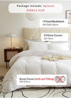 LUNA Home Single Size 4 Pieces Bedding Set Washable Cotton Snow White  - Image 2