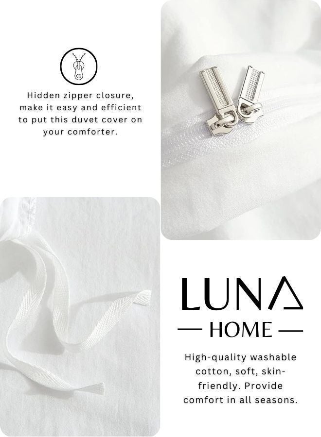 LUNA Home Single Size 4 Pieces Bedding Set Washable Cotton Snow White - Image 5