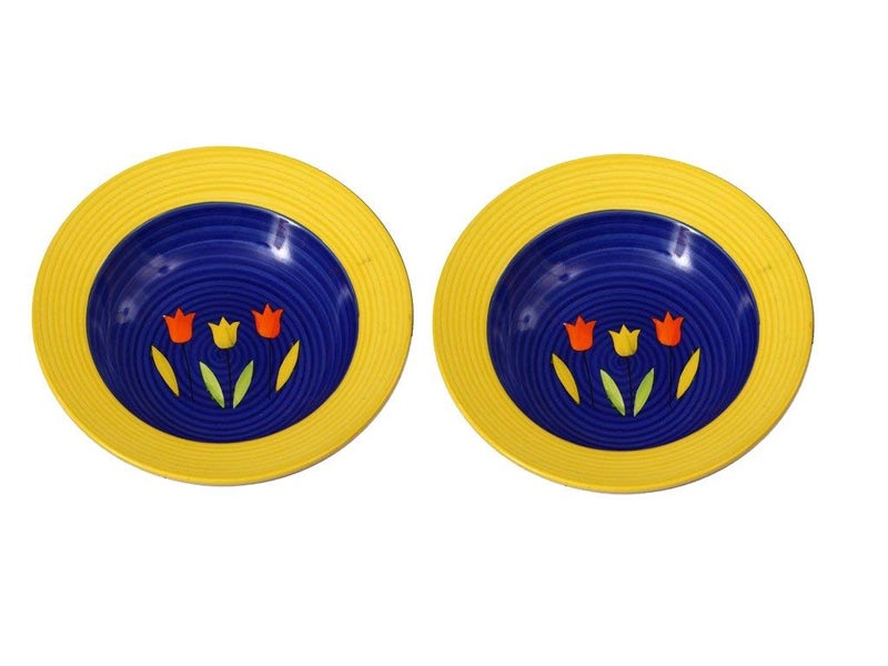 Caffeine Ceramic Handmade Stoneware Yellow Tulip Soup Plates/Pasta Plates/Maggi Plates/Macaroni Plate 9 inch Set of 2 Dishwasher & Microwave Safe - Image 4