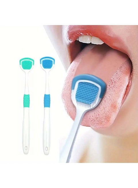 2 Pcs Tongue Scraper,  Pro Clean Tongue Scraper - Freshen Breath, Promote Oral Health, Gentle & Effective Cleaning Tool for Adults, White with Blue Bristles, Ideal for Daily Use, Tongue Cleaner