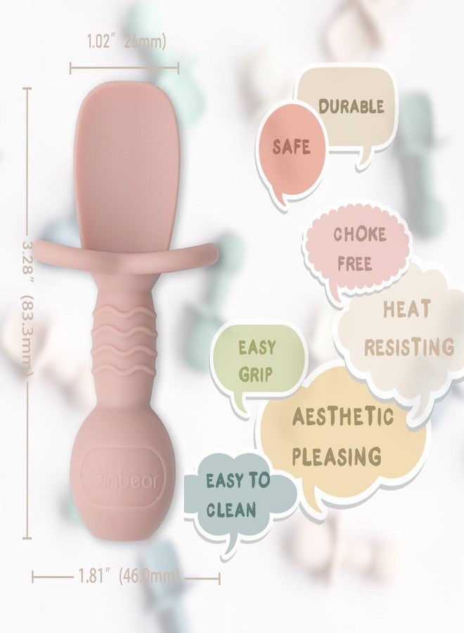Ginbear Platinum Silicone Baby Spoons Self Feeding 6 Months First Stage, Non Toxic Infants Led Weaning Utensils for Training, Soft BLW Supplies Pack of 4 (Hazy Green/Pink) - Image 5