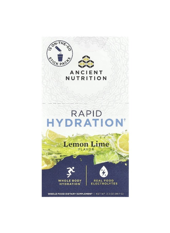 Ancient Nutrition - Ancient Nutrition, Rapid Hydration, Lemon Lime, 15 On-The-Go Stick Packs, 0.2 oz (6 g) Each - Image 1