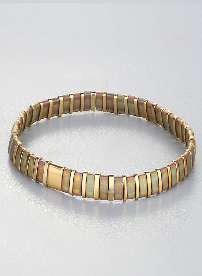 KELITCH Candy Colors Beaded Bracelets Handmade Tila Stretch Bracelets Women Beach Bracelets Cuff - Image 3