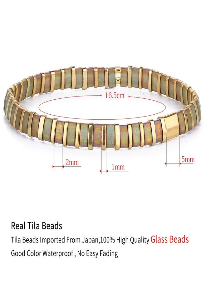 KELITCH Candy Colors Beaded Bracelets Handmade Tila Stretch Bracelets Women Beach Bracelets Cuff - Image 4