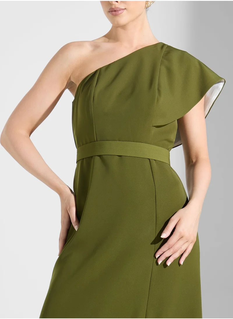 Iyra Olive One-Shoulder Dress