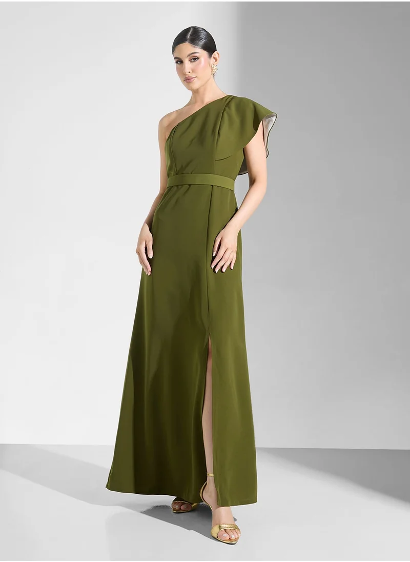 Iyra Olive One-Shoulder Dress
