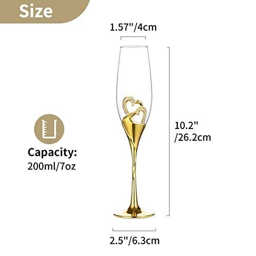NUPTIO Crystal Champagne Flutes Wedding: Set of 2 Gold Champagne Glasses with Wooden Gift Box Prosecco Glass Pair for Couples Bride & Groom Engagement Anniversary Bridal Showers Toasting Gift Sets - Image 5