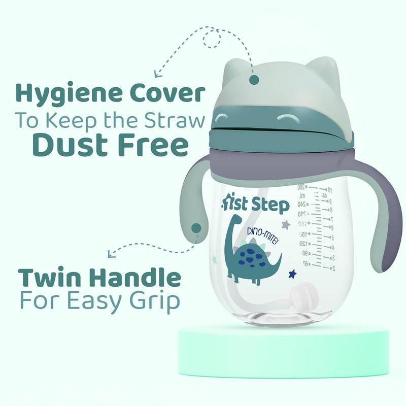 1st Step كوب شرب للأطفال بسعة 280 مل من مادة تريتان خالي من BPA مع شفاطة سيليكون ناعمة وموزونة ومقبضين (أخضر) - Image 4