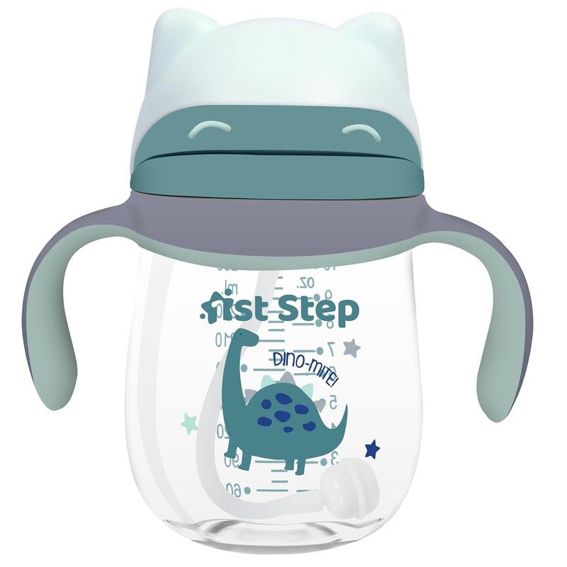 1st Step كوب شرب للأطفال بسعة 280 مل من مادة تريتان خالي من BPA مع شفاطة سيليكون ناعمة وموزونة ومقبضين (أخضر) - Image 1