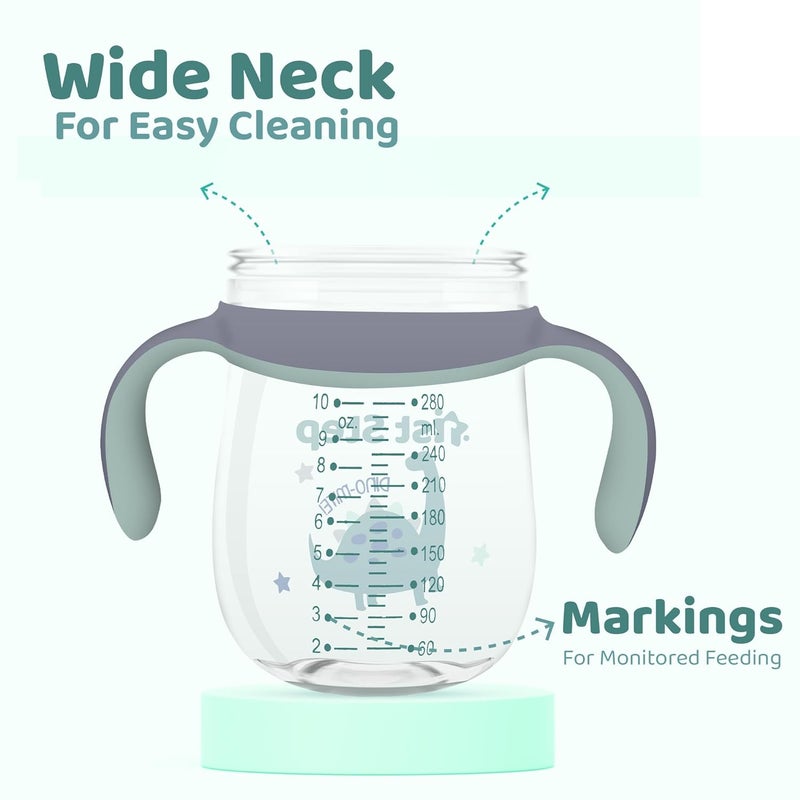 1st Step كوب شرب للأطفال بسعة 280 مل من مادة تريتان خالي من BPA مع شفاطة سيليكون ناعمة وموزونة ومقبضين (أخضر) - Image 5