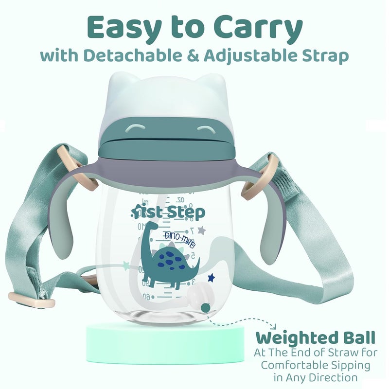1st Step كوب شرب للأطفال بسعة 280 مل من مادة تريتان خالي من BPA مع شفاطة سيليكون ناعمة وموزونة ومقبضين (أخضر) - Image 3