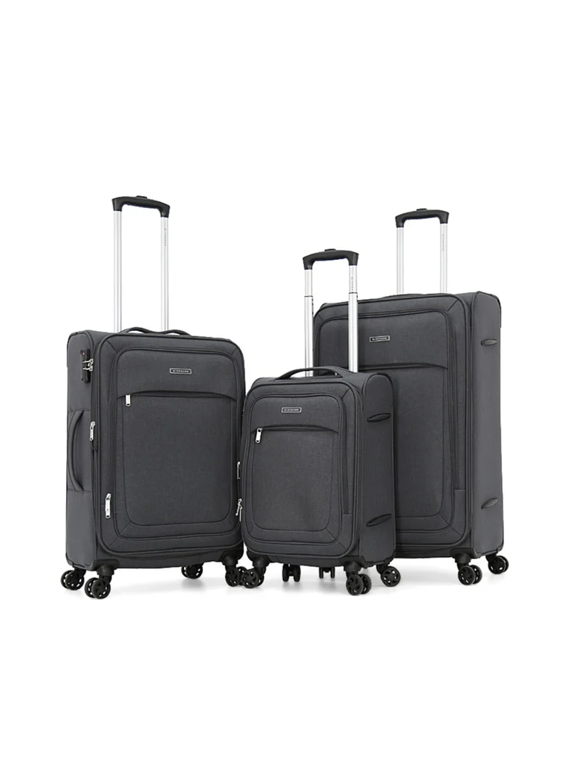 GIORDANO Softside Luggage Trolley Bag 3 Pieces Set,Grey (S-20",M-24",L-28")