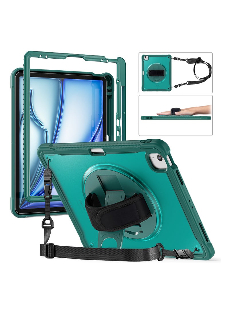 general Compatible with iPad Air 13 2025 Tablet Case Rotating Hand Strap with Shockproof Stand Triple-Protection Case Precision Fit All-Around Protection with Shoulder Strap