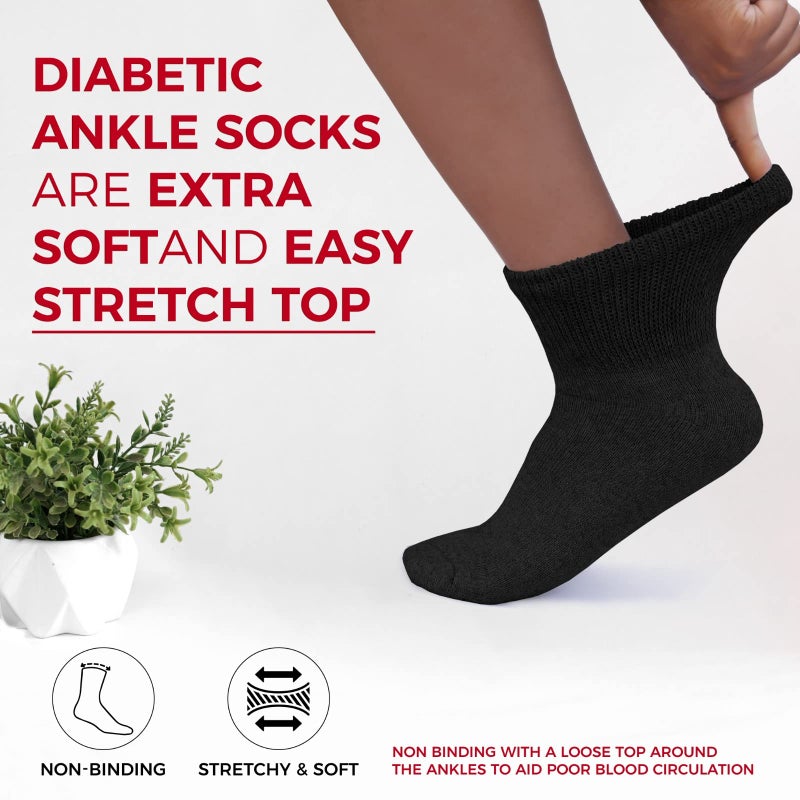 Diamond Star Diabetic Ankle Socks, Non-Binding Circulatory Doctor Approved Cushion Cotton Quarter Socks for Menâ€™s Womenâ€™s (3 Pack Black, Big & Tall Men's 13-15 Shoe Size 9-14) - Image 5