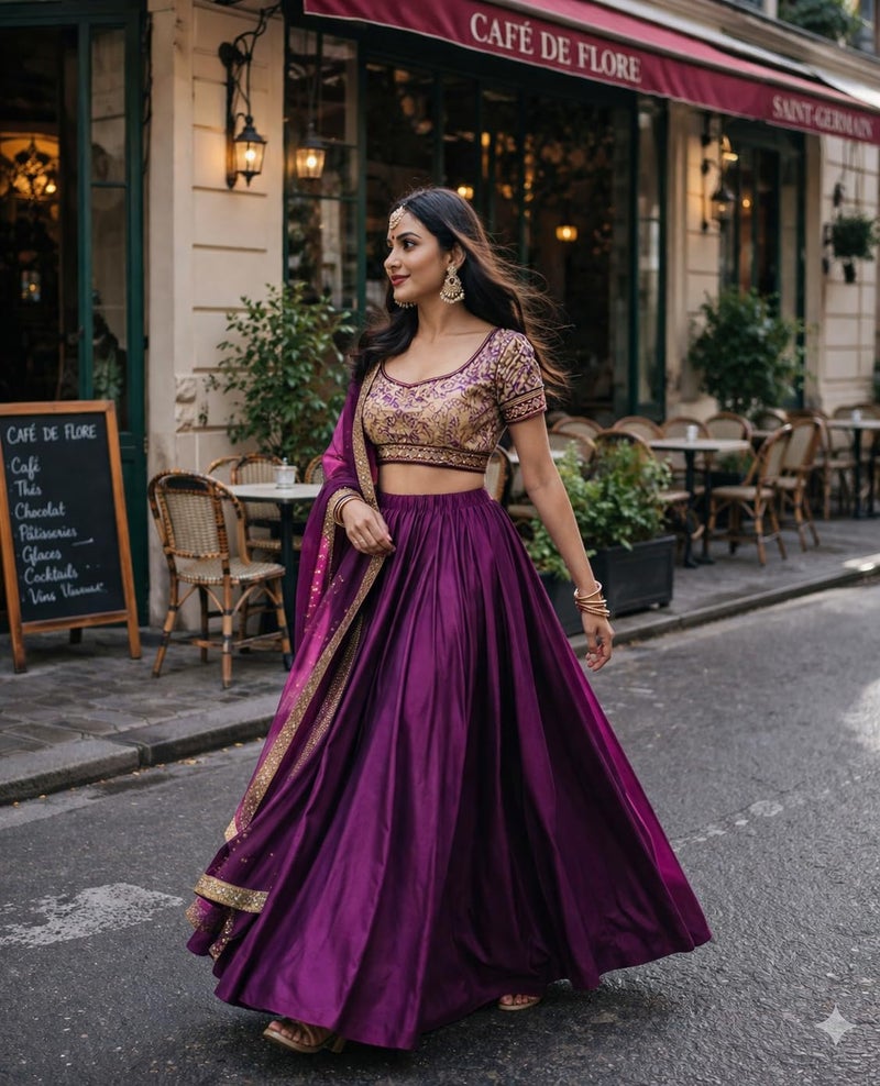 JANAK Women Silk Long Skirt (Bright Wine), Free Size - Image 4