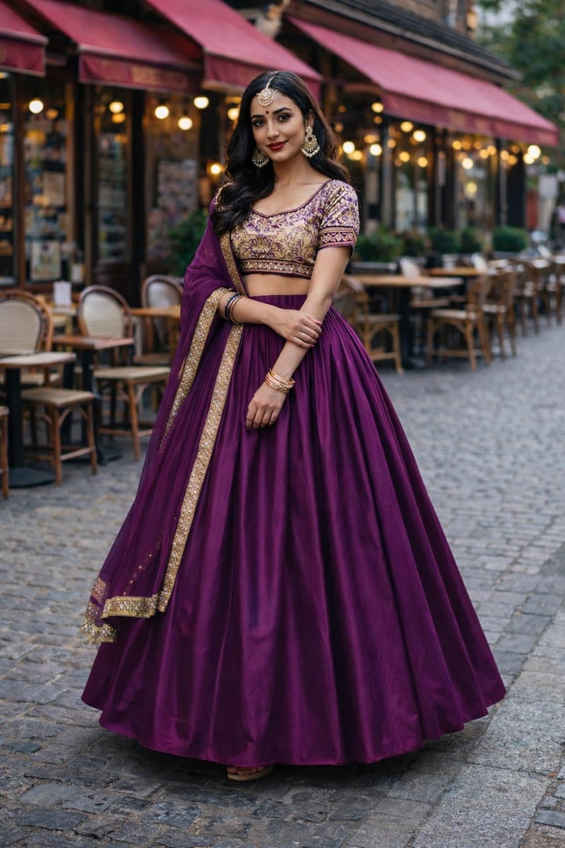 JANAK Women Silk Long Skirt (Bright Wine), Free Size - Image 2