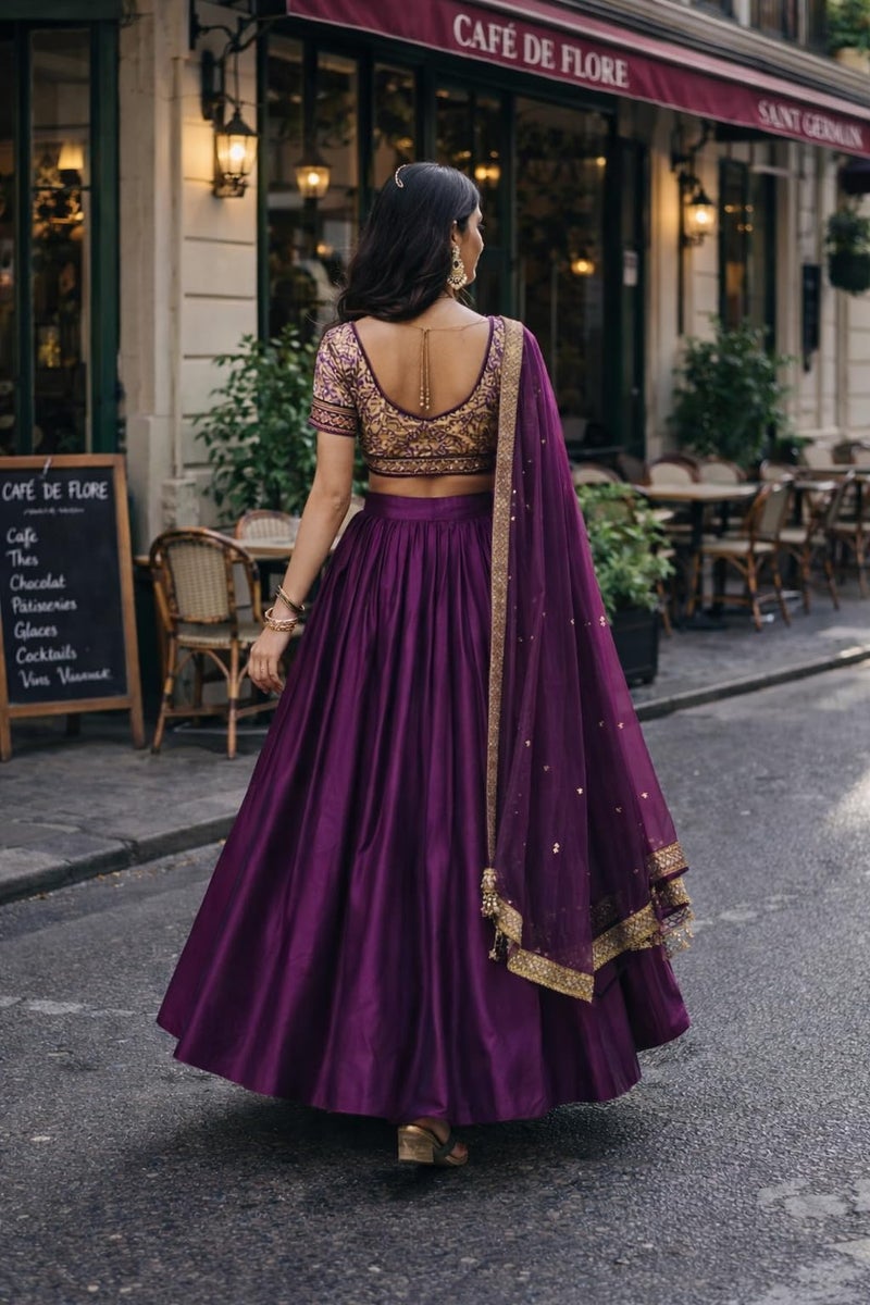 JANAK Women Silk Long Skirt (Bright Wine), Free Size - Image 3