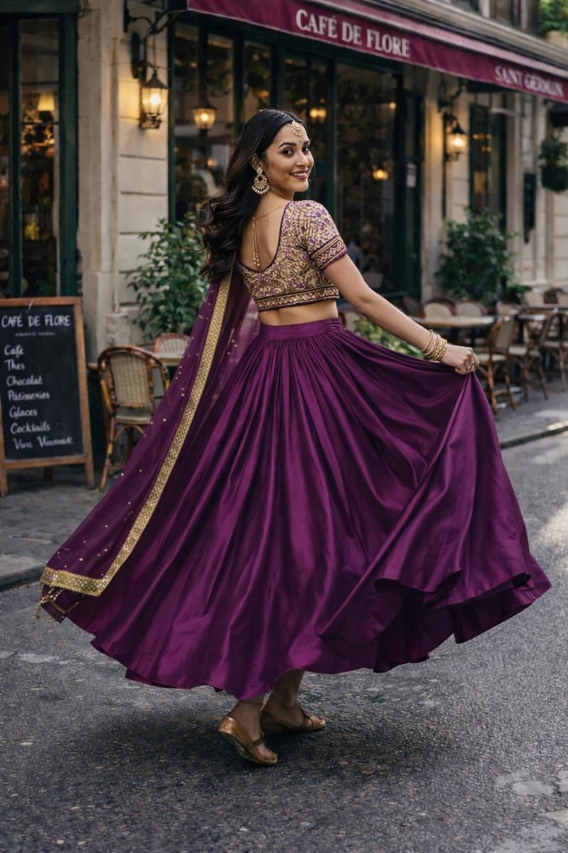 JANAK Women Silk Long Skirt (Bright Wine), Free Size - Image 5