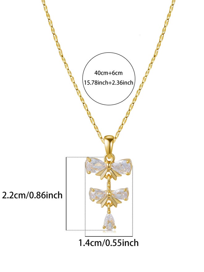 Take Two Embellished Bow Drop Pendant Necklace - Image 4
