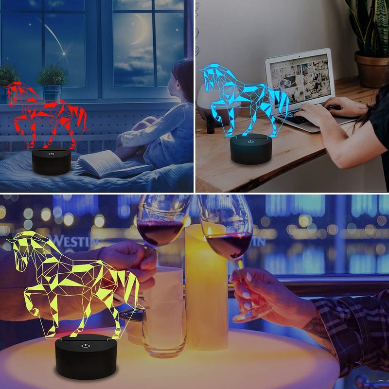 FULLOSUN Night Lights for Kids Horse Illusion 3D Night Light Bedside Lamp 16 Colors Changing with Remote Control Best Birthday Gifts for Child Baby Boy and Girl - Image 3