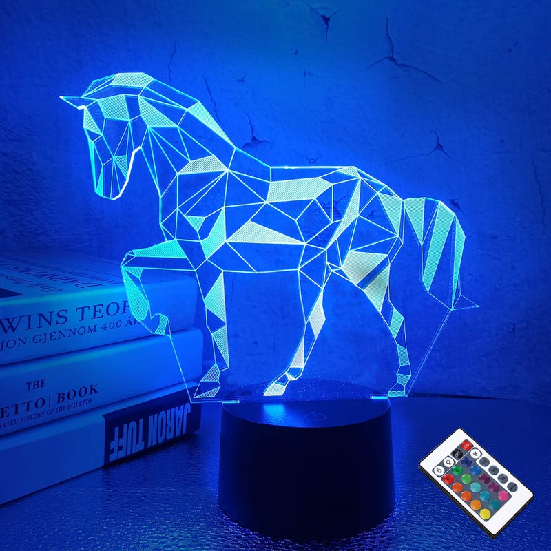 FULLOSUN Night Lights for Kids Horse Illusion 3D Night Light Bedside Lamp 16 Colors Changing with Remote Control Best Birthday Gifts for Child Baby Boy and Girl - Image 1